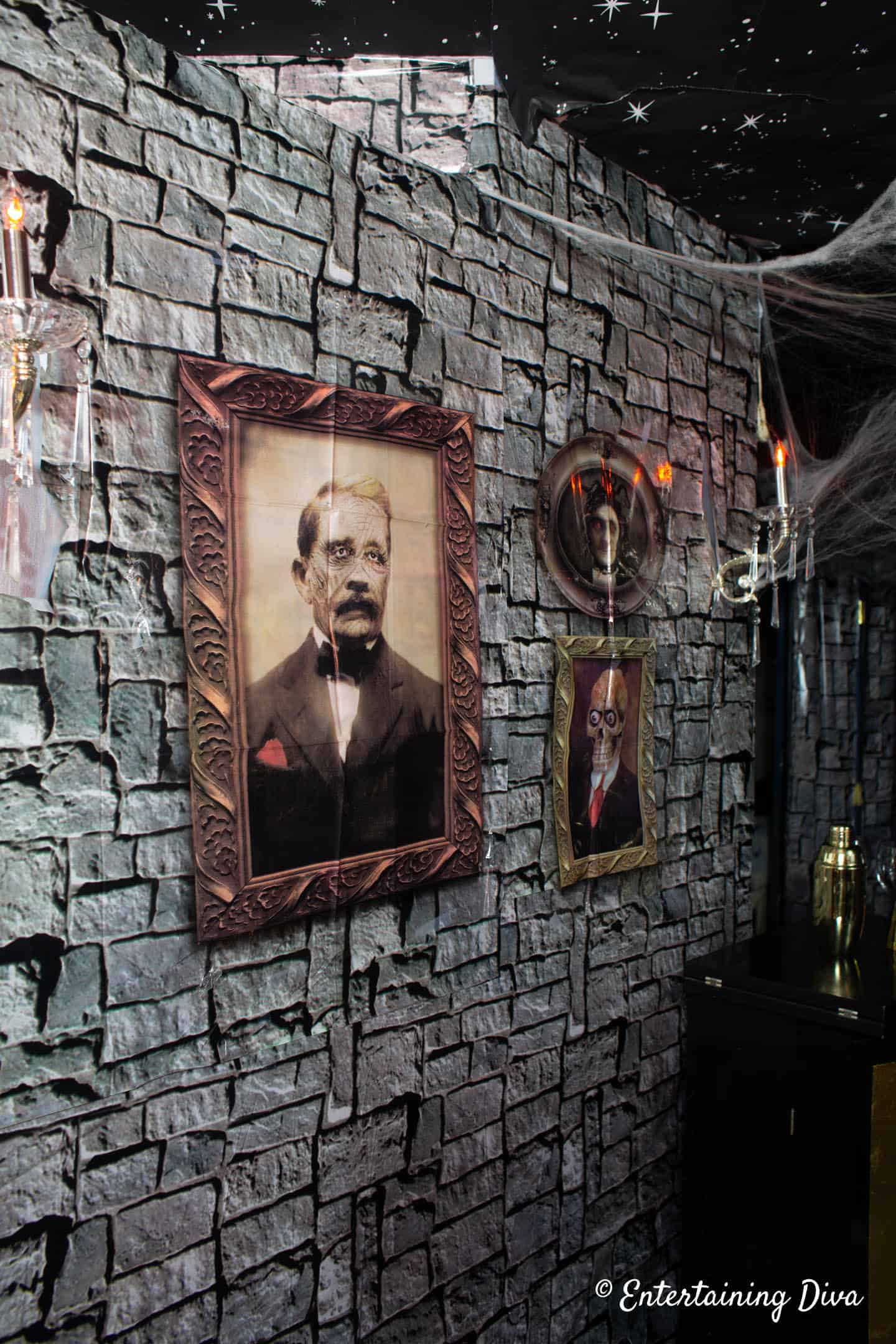 Stone wall scene setter with portraits