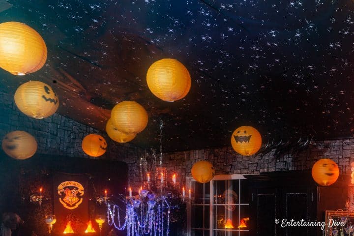 Pumpkins hanging from the ceiling