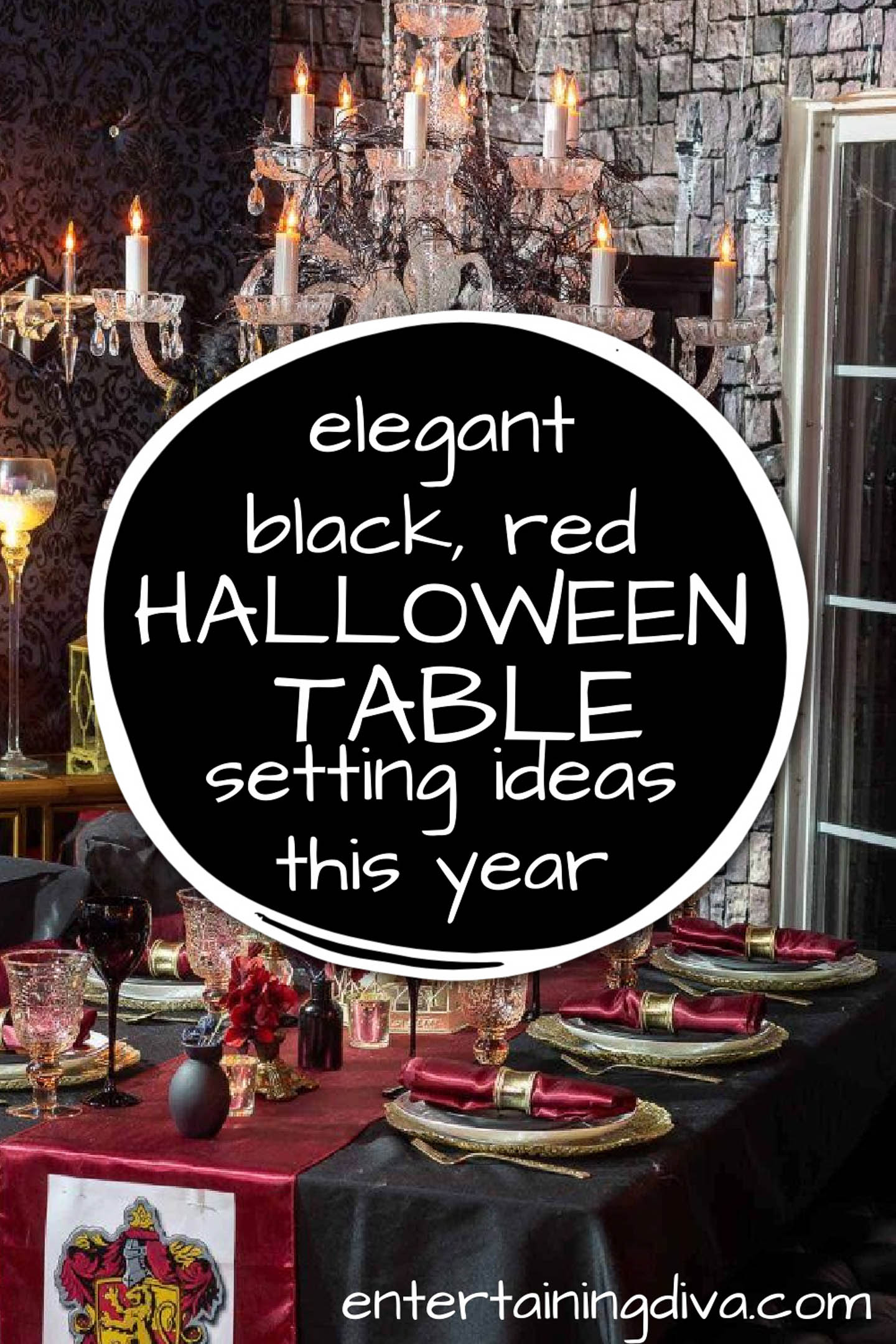Elegant Black, Red And Gold Halloween Table Setting