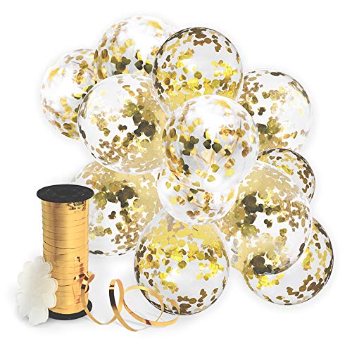 Clear balloons filled with gold confetti
