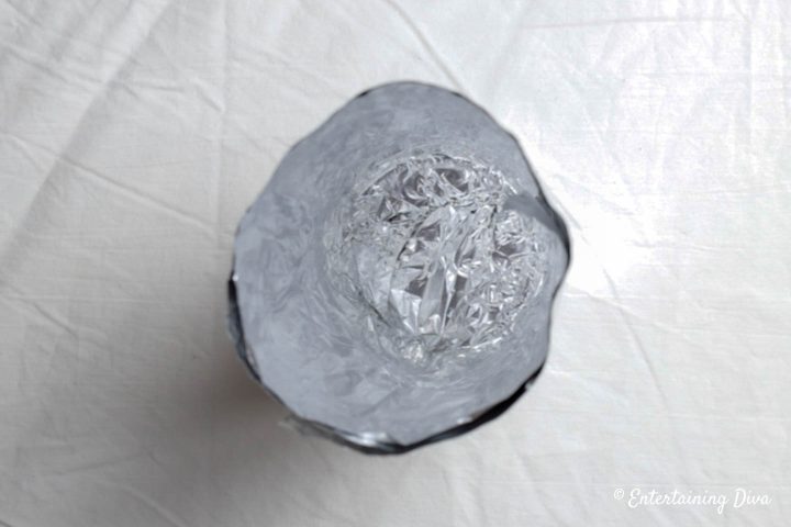 The foil mold for the DIY winter wonderland faux ice candle holder decor