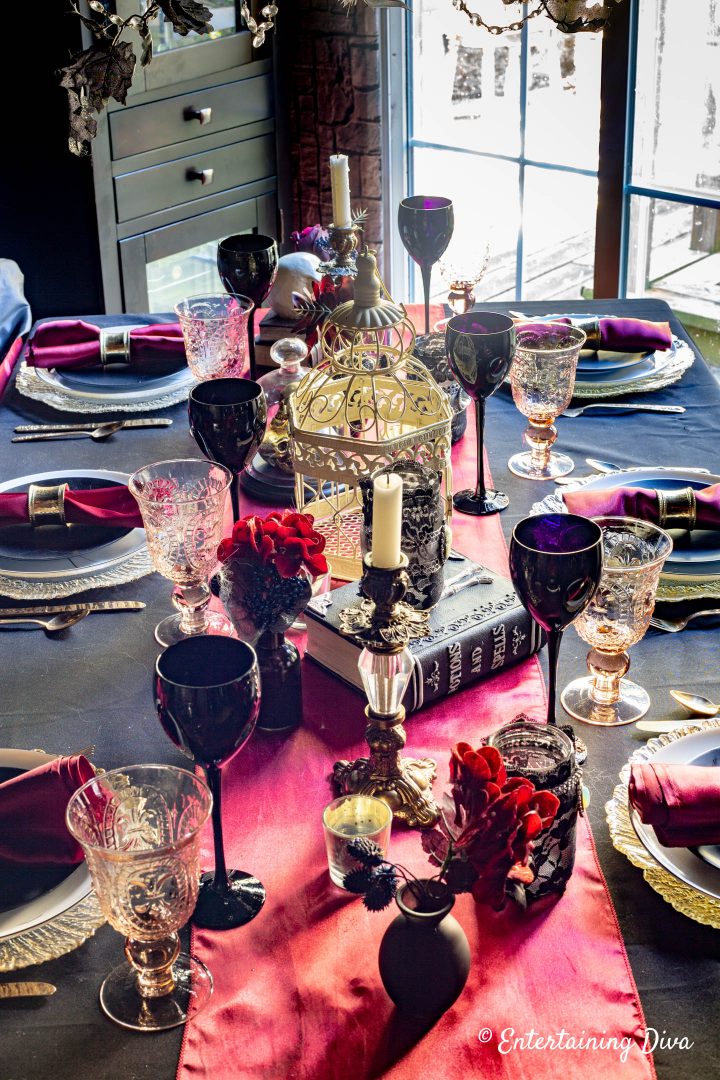 The Gryffindor table centerpiece at a Harry Potter party