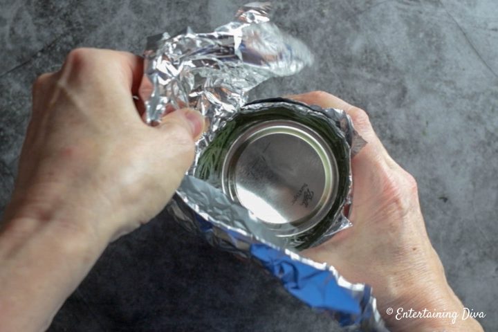 Remove the foil mold from the faux ice after it has set