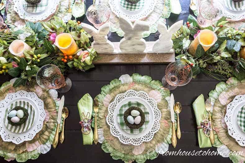 Pink and green Easter tablescape