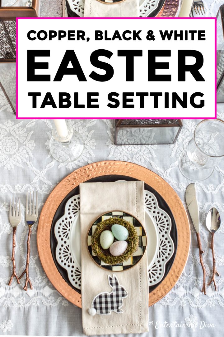 Copper, Black and White Easter Table Setting