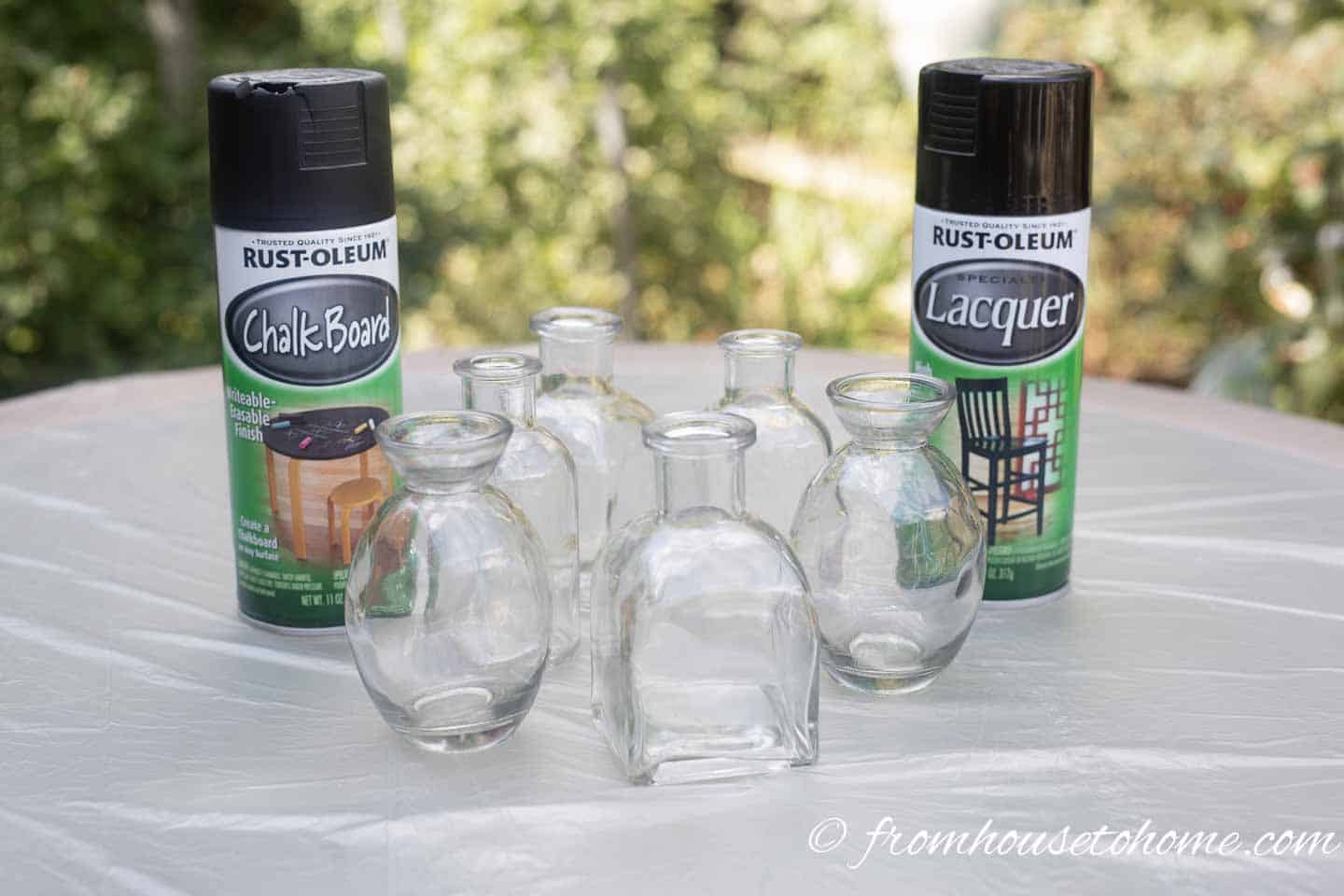 Clear glass vases with black spray paint