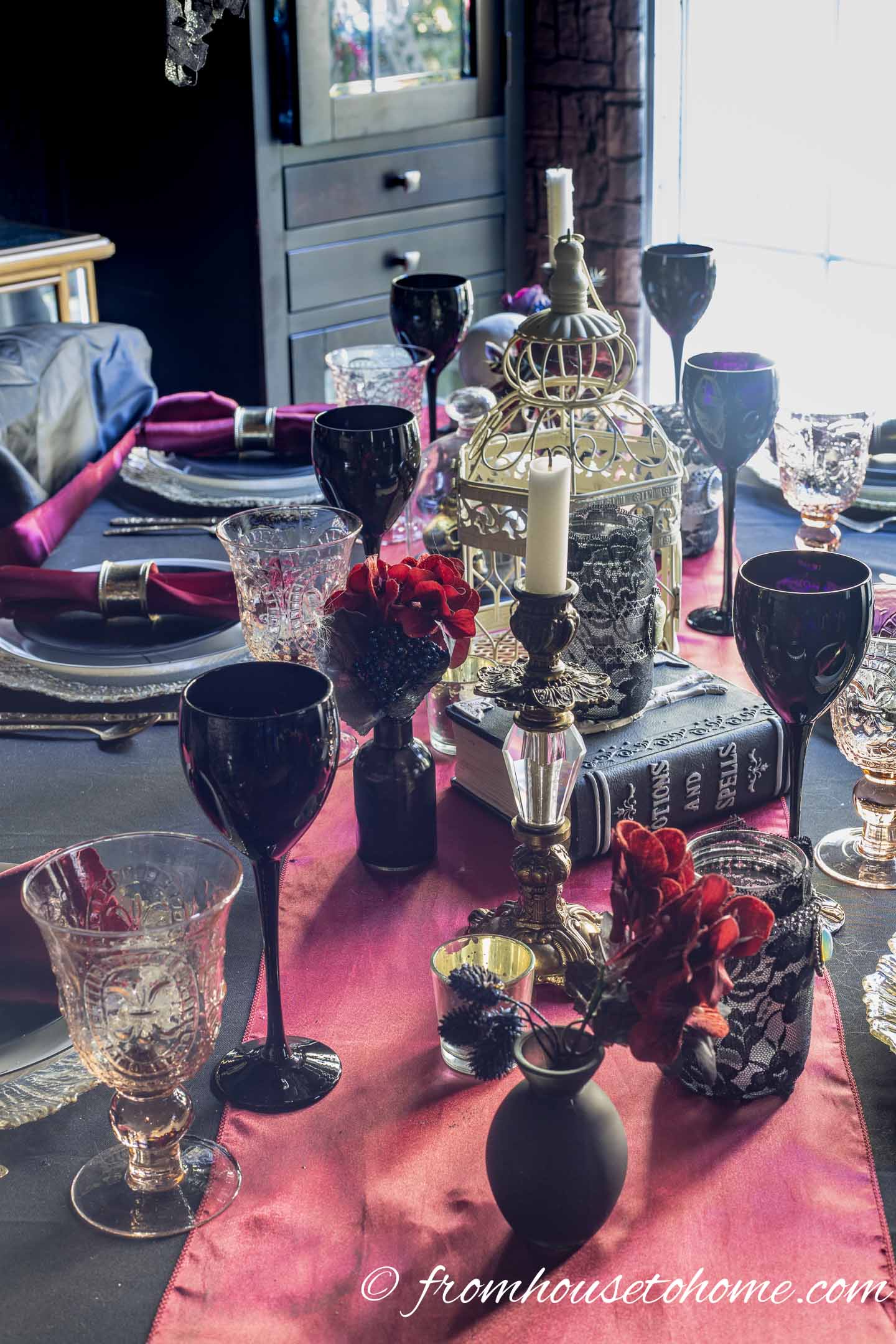 Black, red and gold Halloween centerpiece
