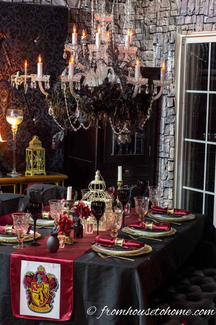 Harry Potter Halloween party Gryffindor table setting
