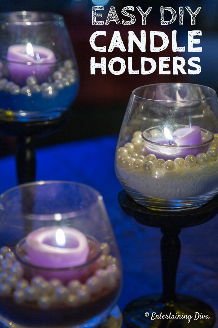 DIY sand and pearls candle holders