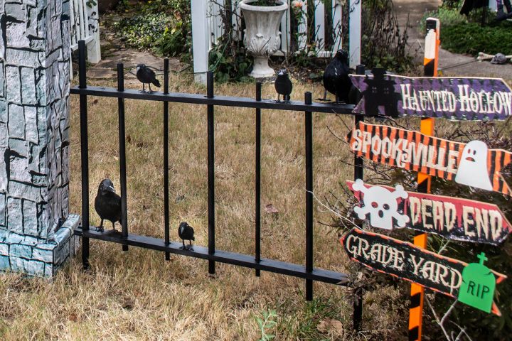 The completed DIY Halloween cemetery picket fence