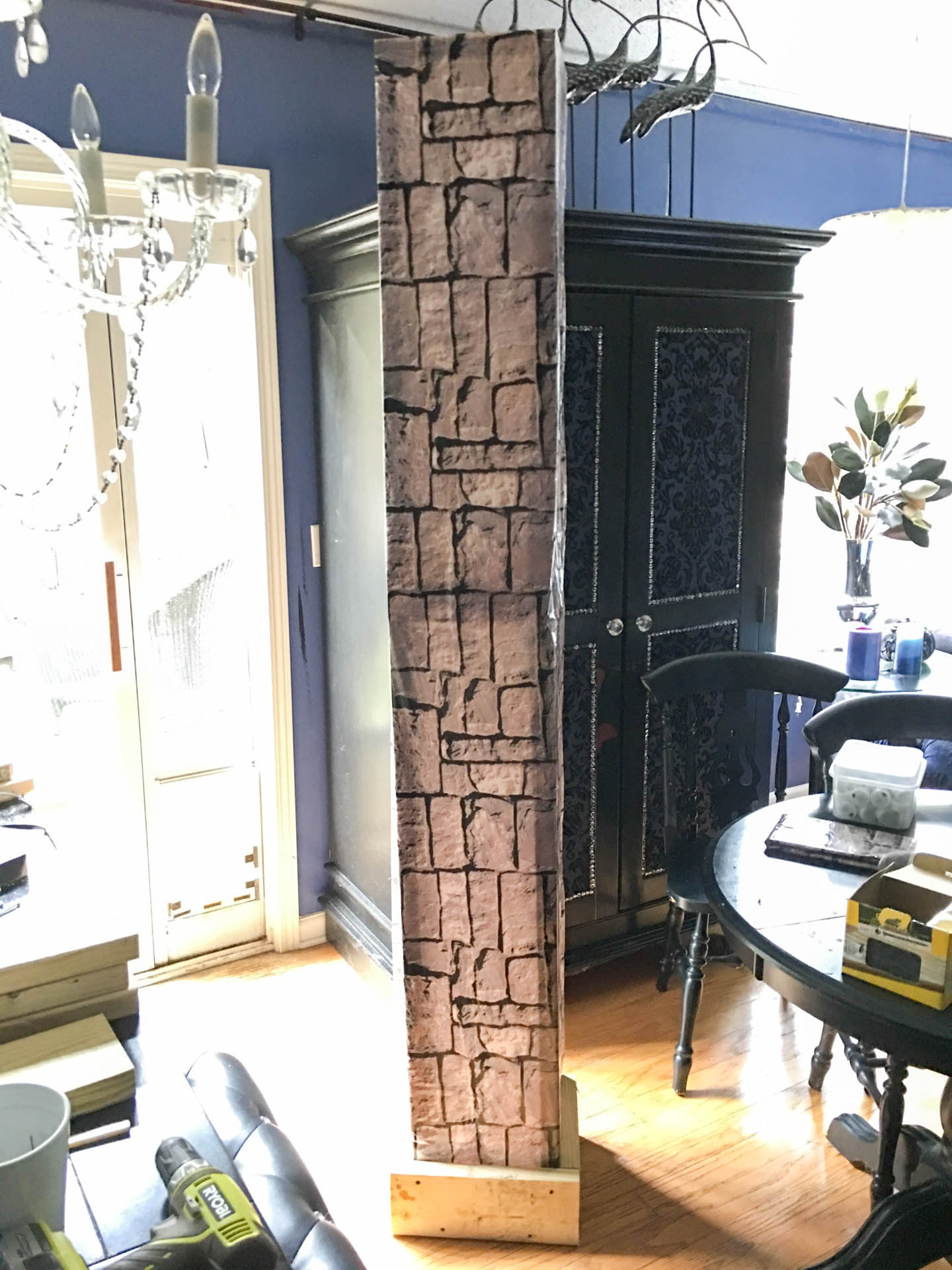 The completed DIY Halloween cemetery column