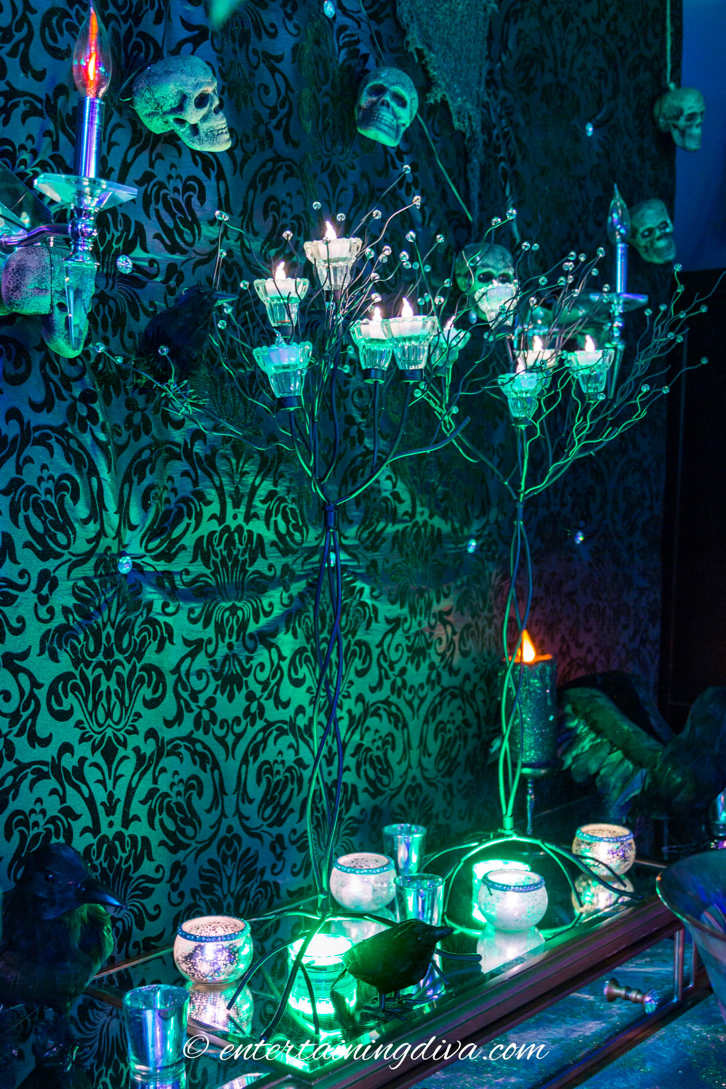 Maleficent party decor faux trees with candles
