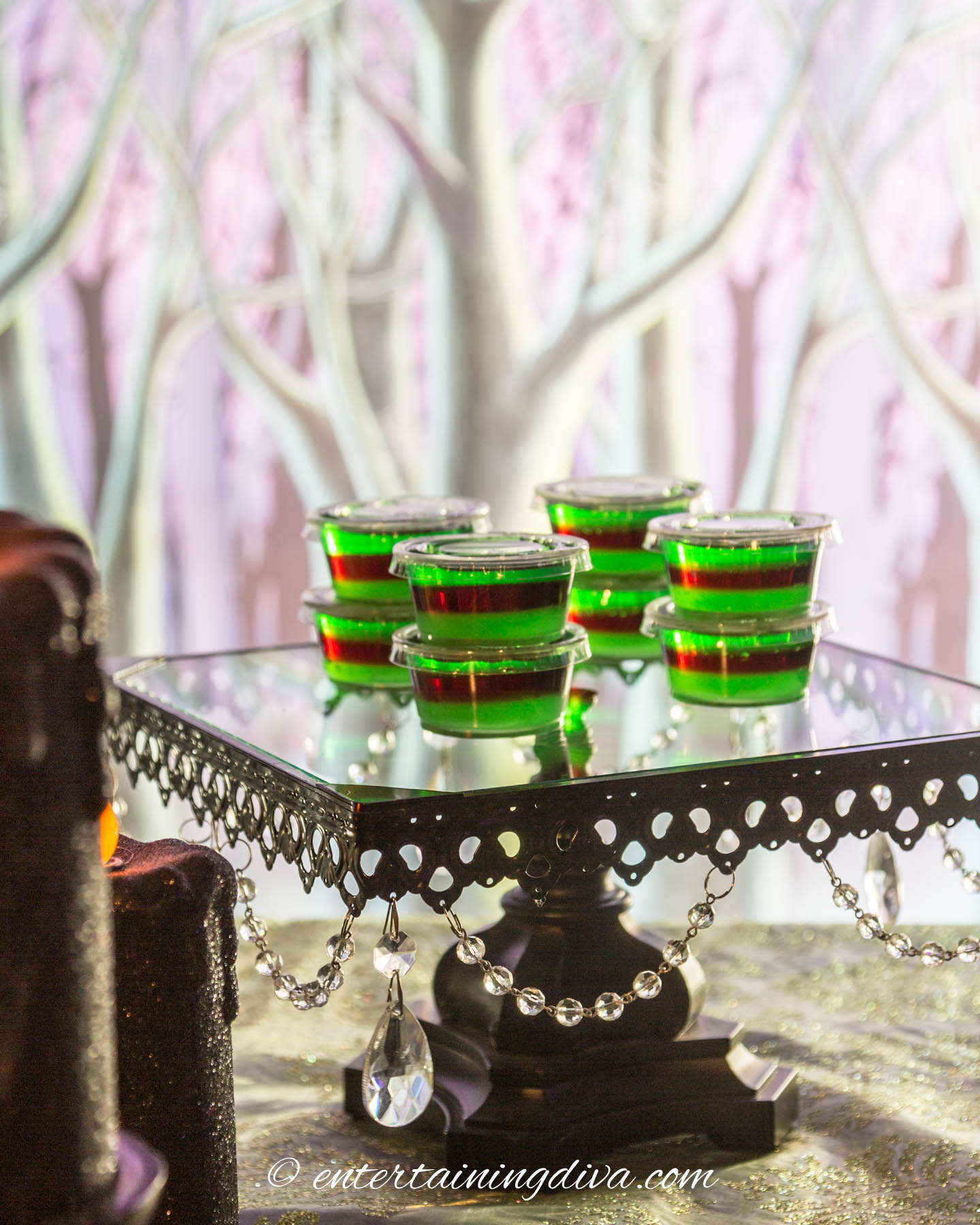 Maleficent party green and purple layered jello shots