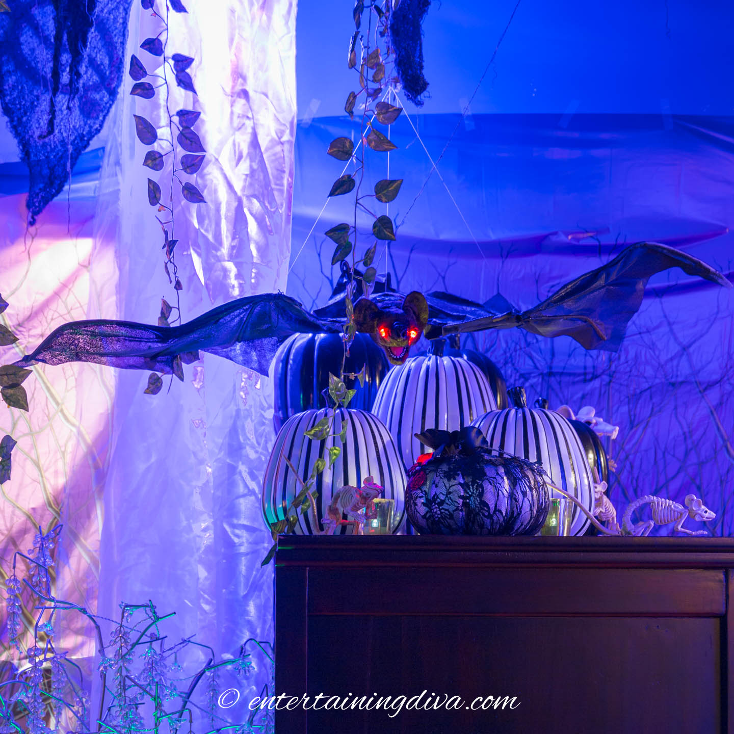 Halloween party decor bat hanging from the ceiling