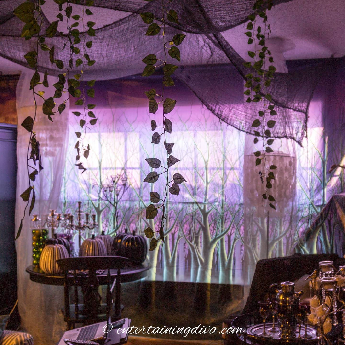 Spooky forest scene setter adds to the Maleficent party forest decor