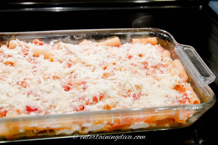 Shrimp casserole in a baking dish