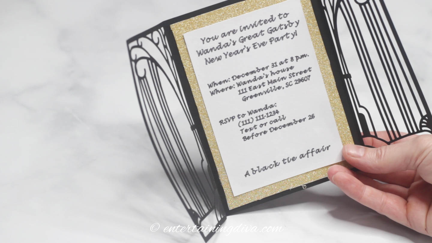 The DIY laser cut Gatsby party invitation without the wrapper