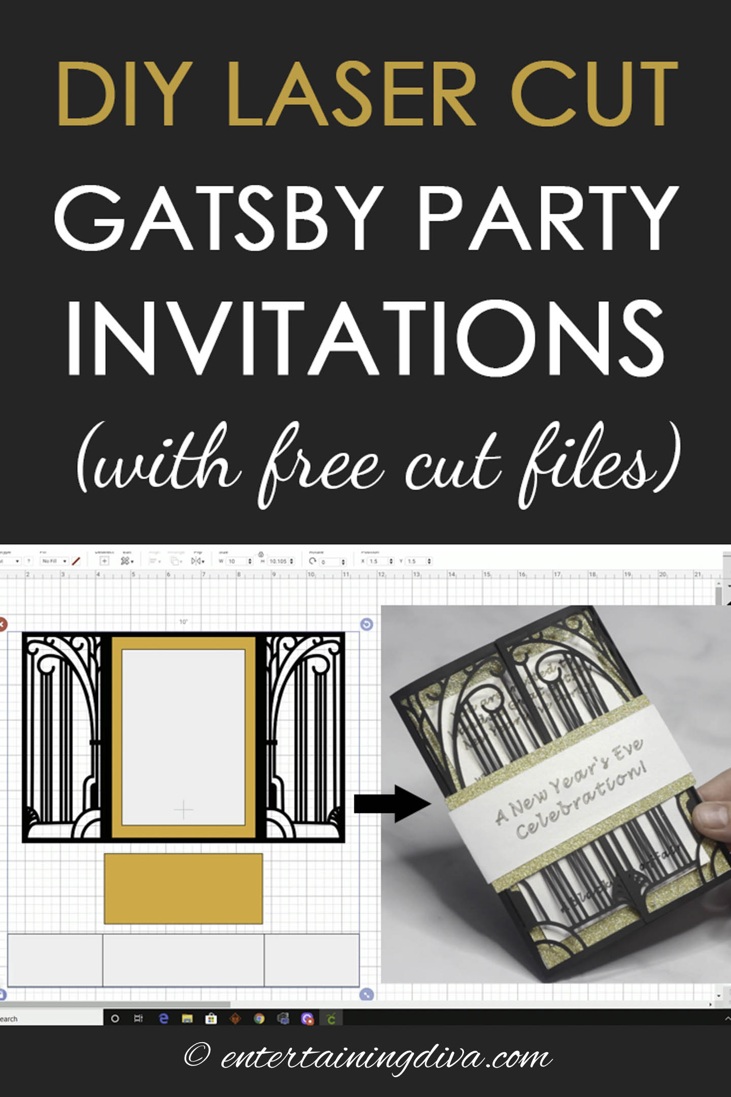 DIY laser cut Gatsby party invitations with free cut files
