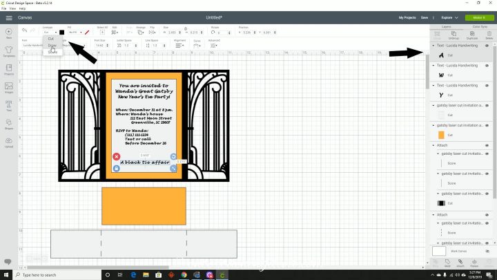Changing invitation text to a Draw line type in Cricut Design Space