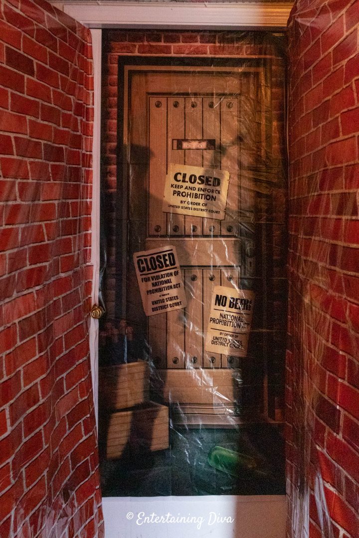 speakeasy door cover scene setter with closed for prohibition signs