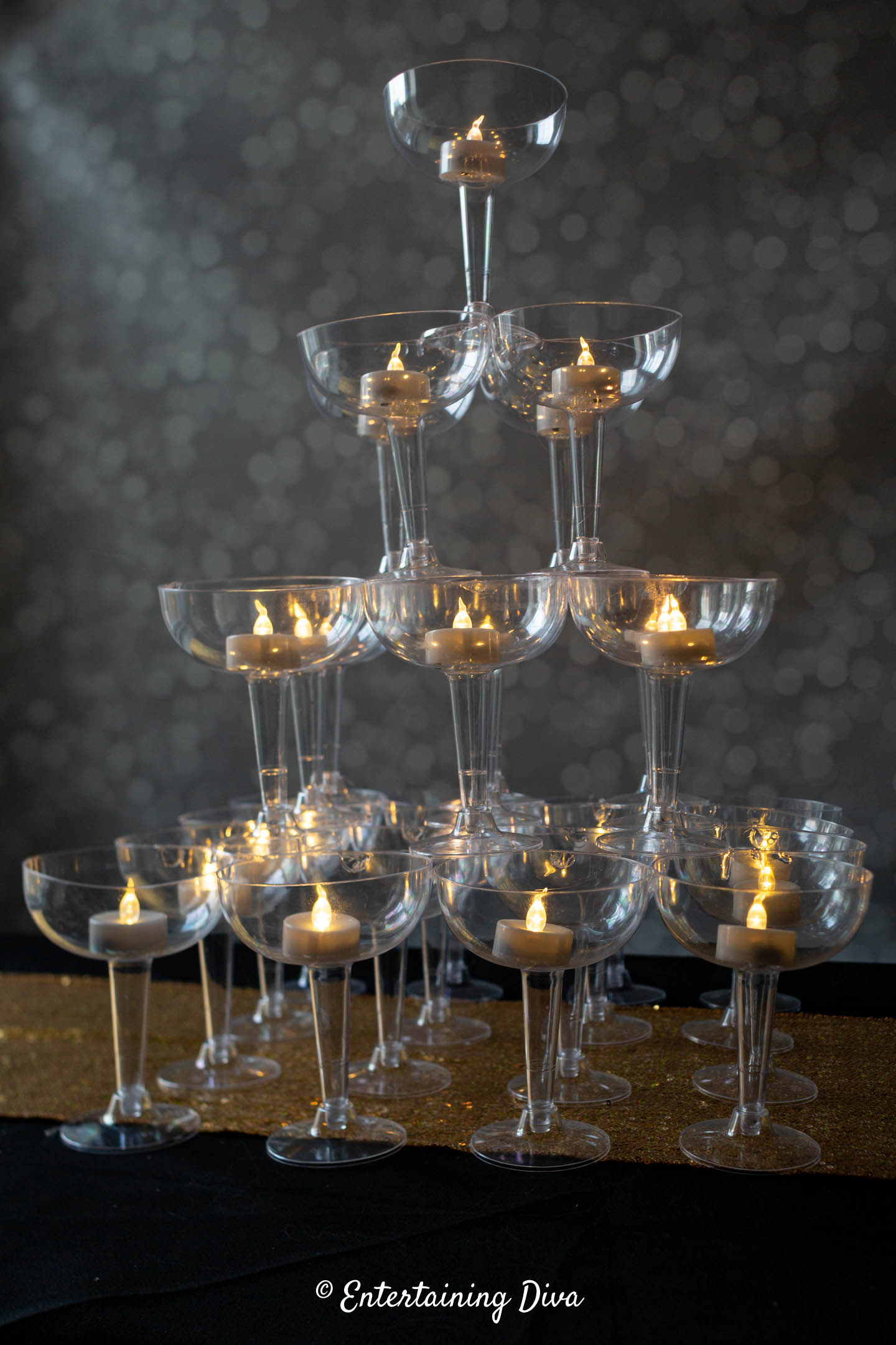 DIY champagne glass tower