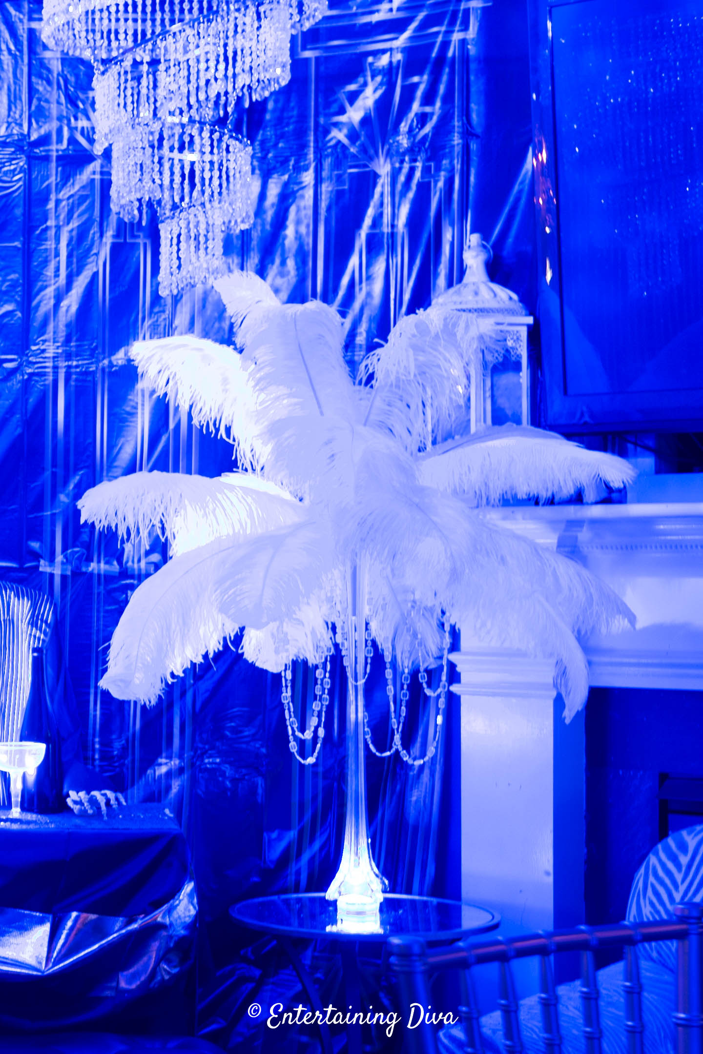 Eiffel tower ostrich feather centerpiece with crystal beads