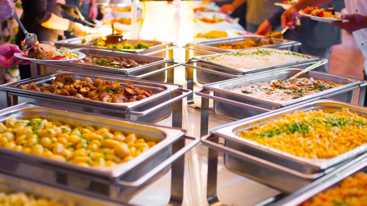 Chafing dishes on a buffet