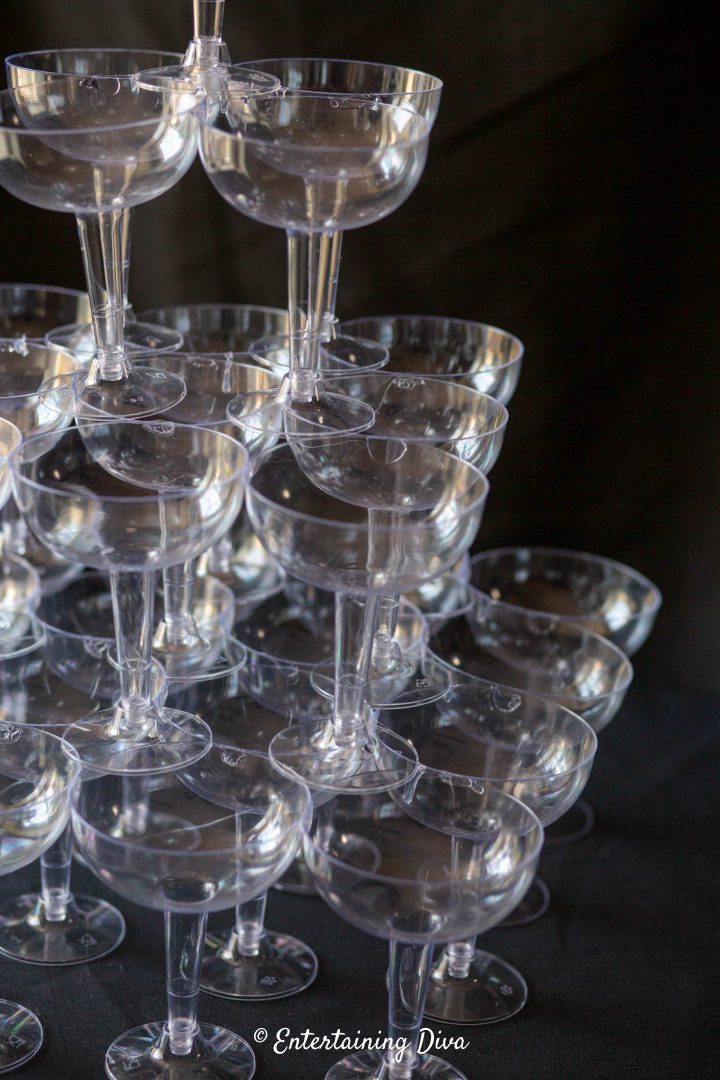 Champagne glasses stacked on top of each other