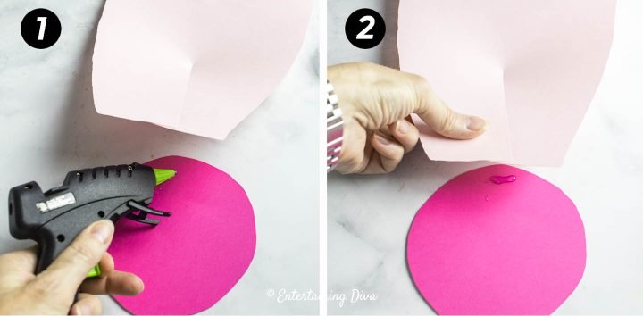 How to glue the first paper petal to the center of the flower