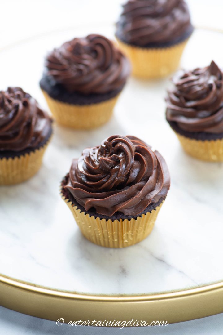 Chocolate cupcakes on a tray