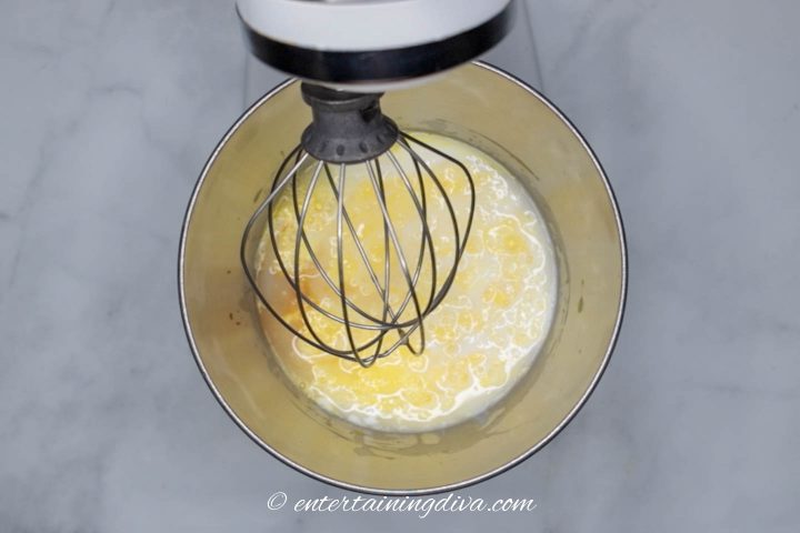 Wet ingredients in a mixing bowl