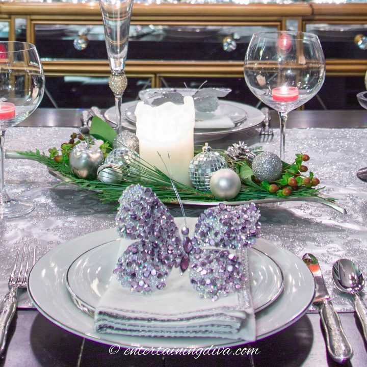Silver and white Christmas place setting
