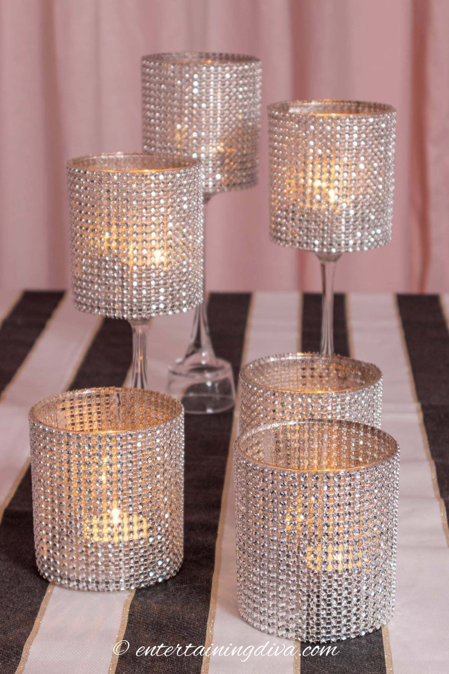 Both sizes of DIY glam candle holders