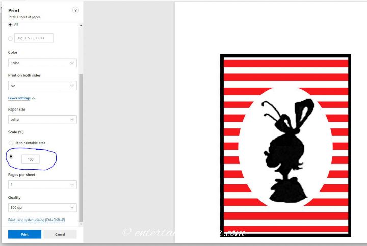 How to make the DIY Grinch silhouette pictures print at the right size