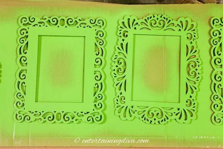 Wood frames spray painted green