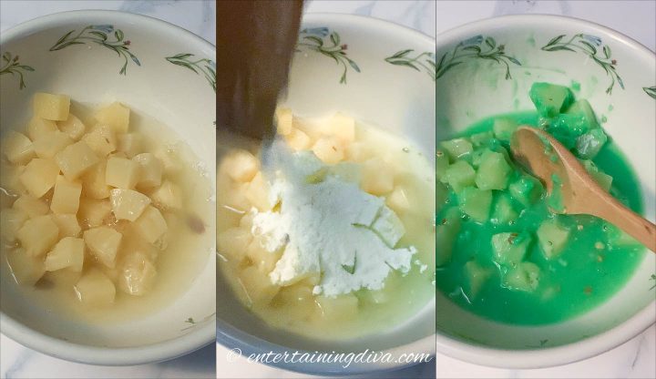 Mix pineapple and pistachio pudding