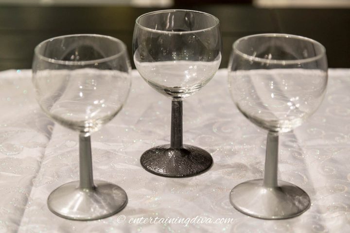 spray painted black- and silver-stemmed wine glasses