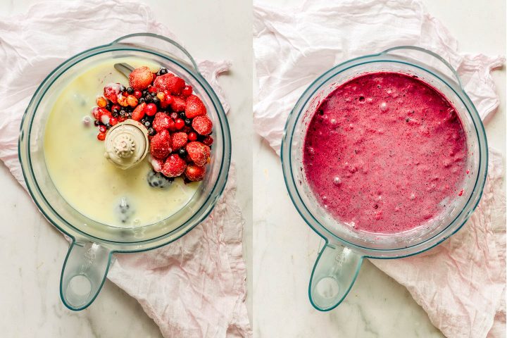 condensed milk in food processor with berries