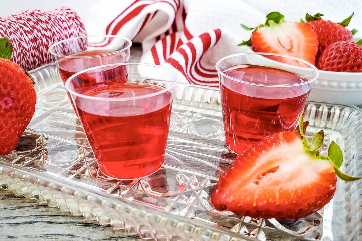 Side view of apple strawberry jello shots