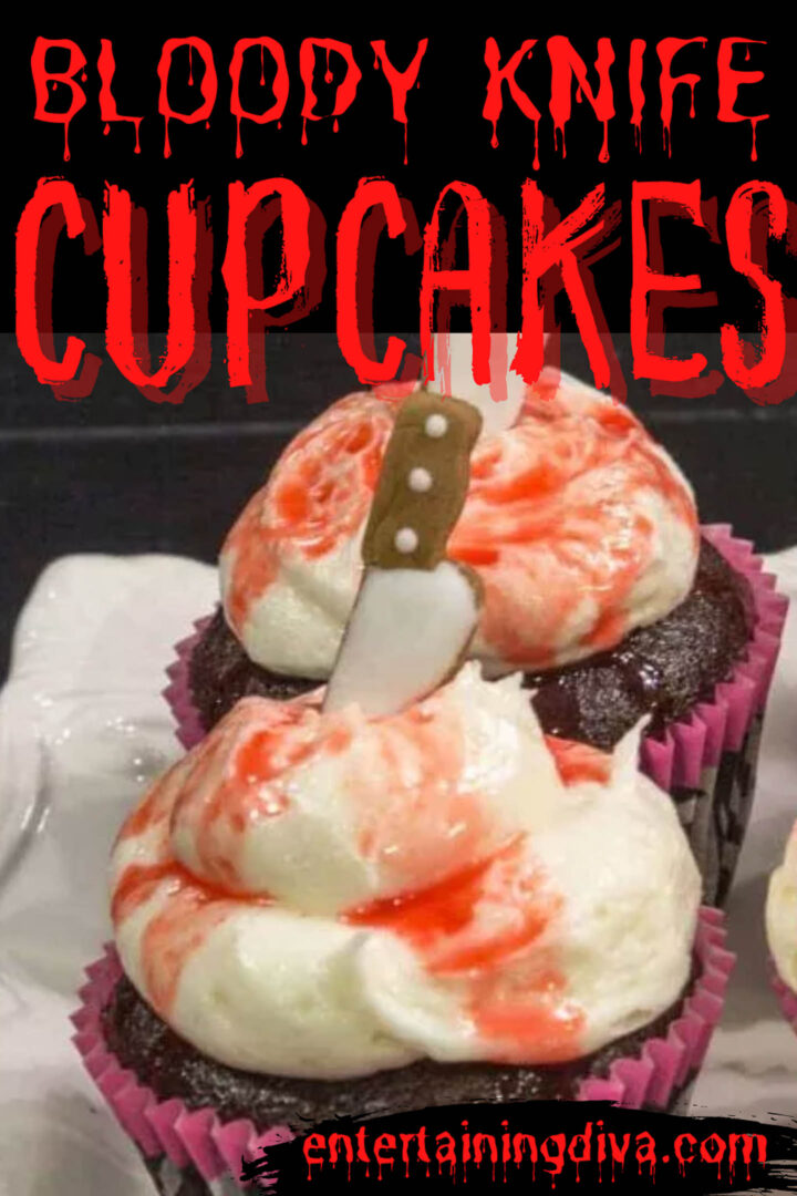bloody knife Halloween cupcakes