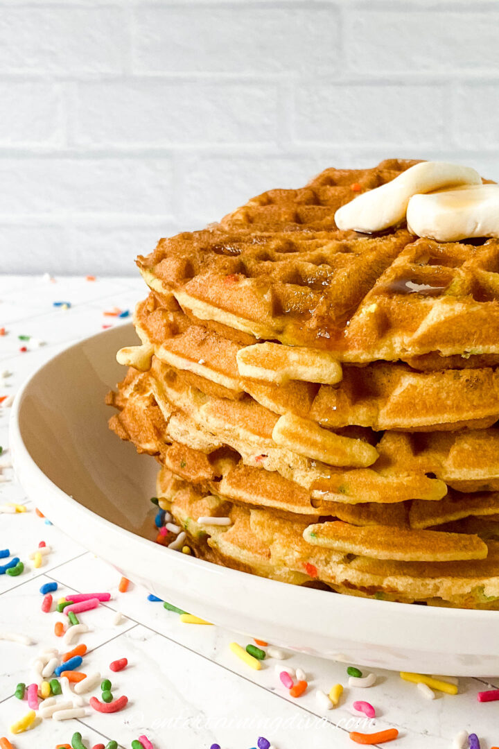 birthday cake waffles on plate