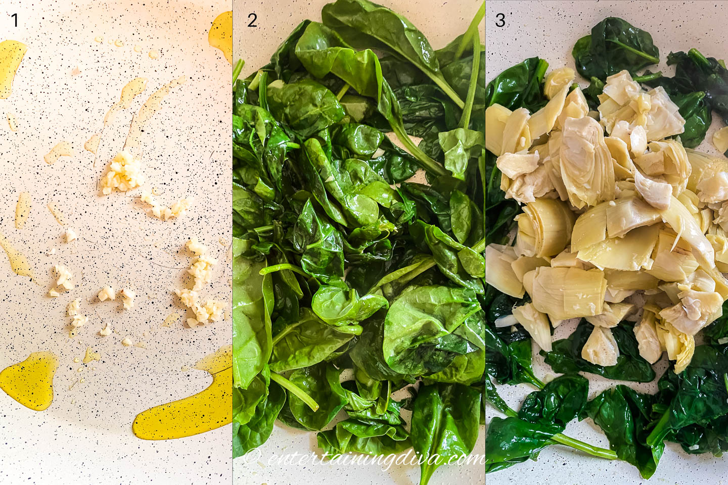 step photos for hot spinach artichoke dip