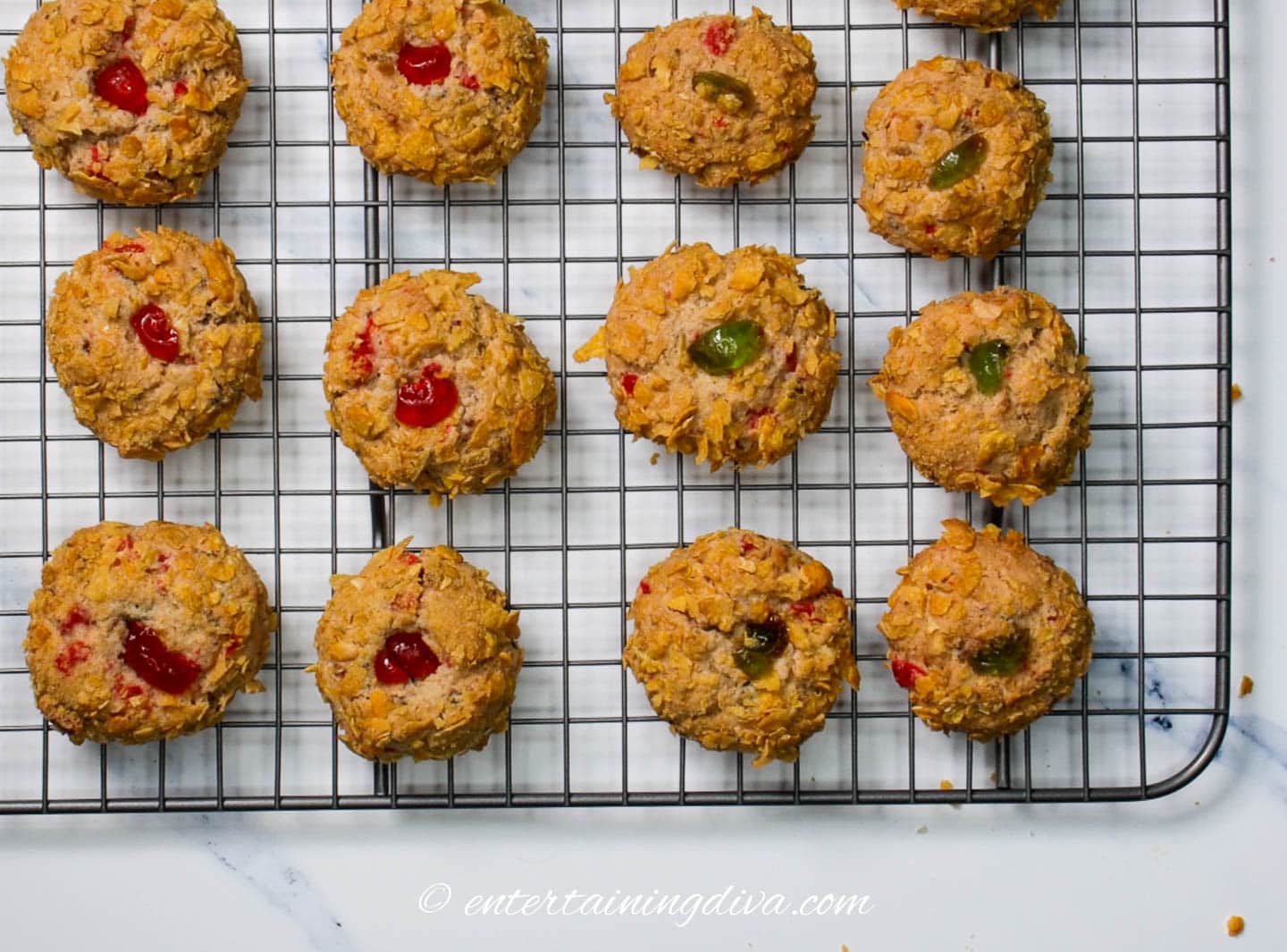 cherry winks cookies on a wire cooling rack