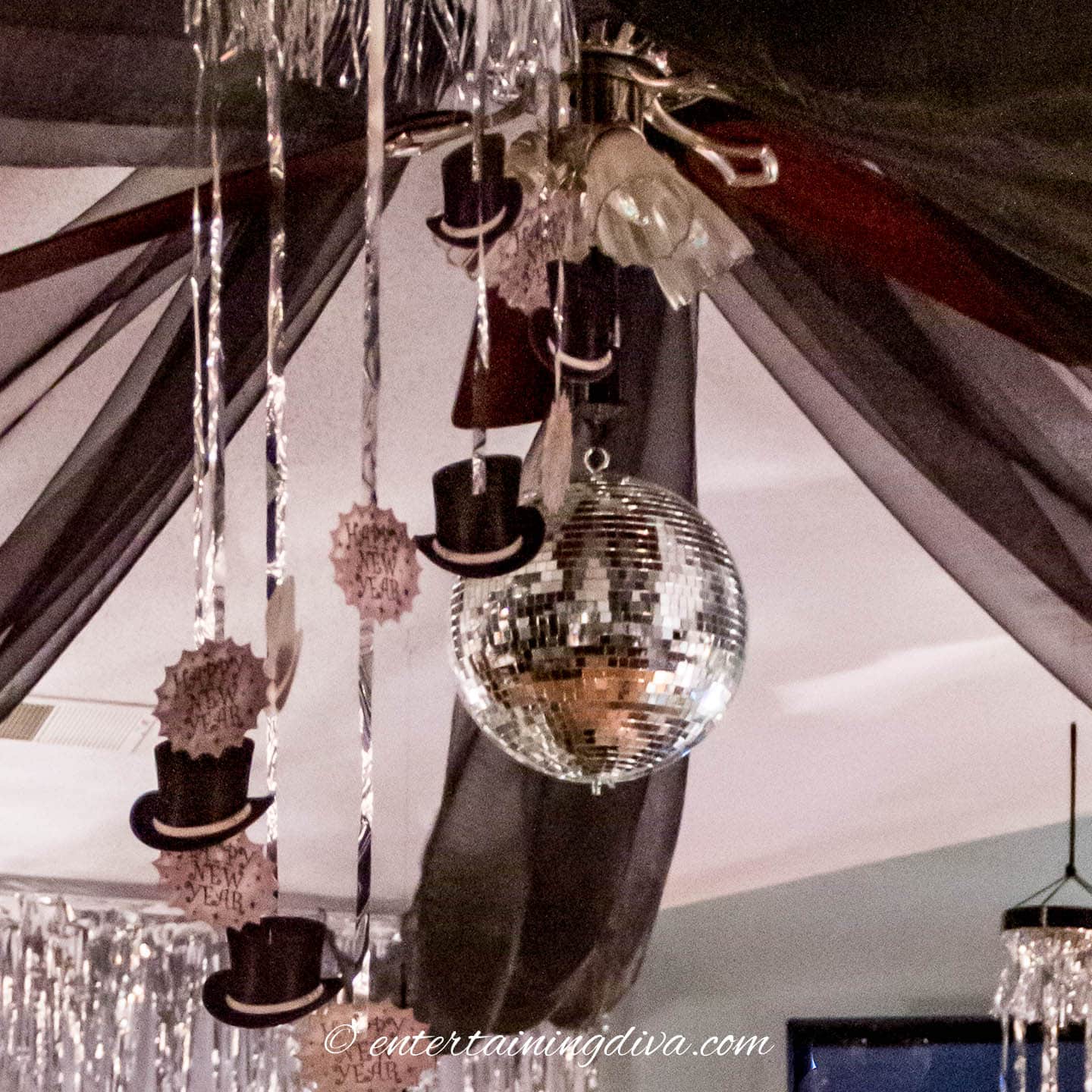 A mirror ball hung from the ceiling