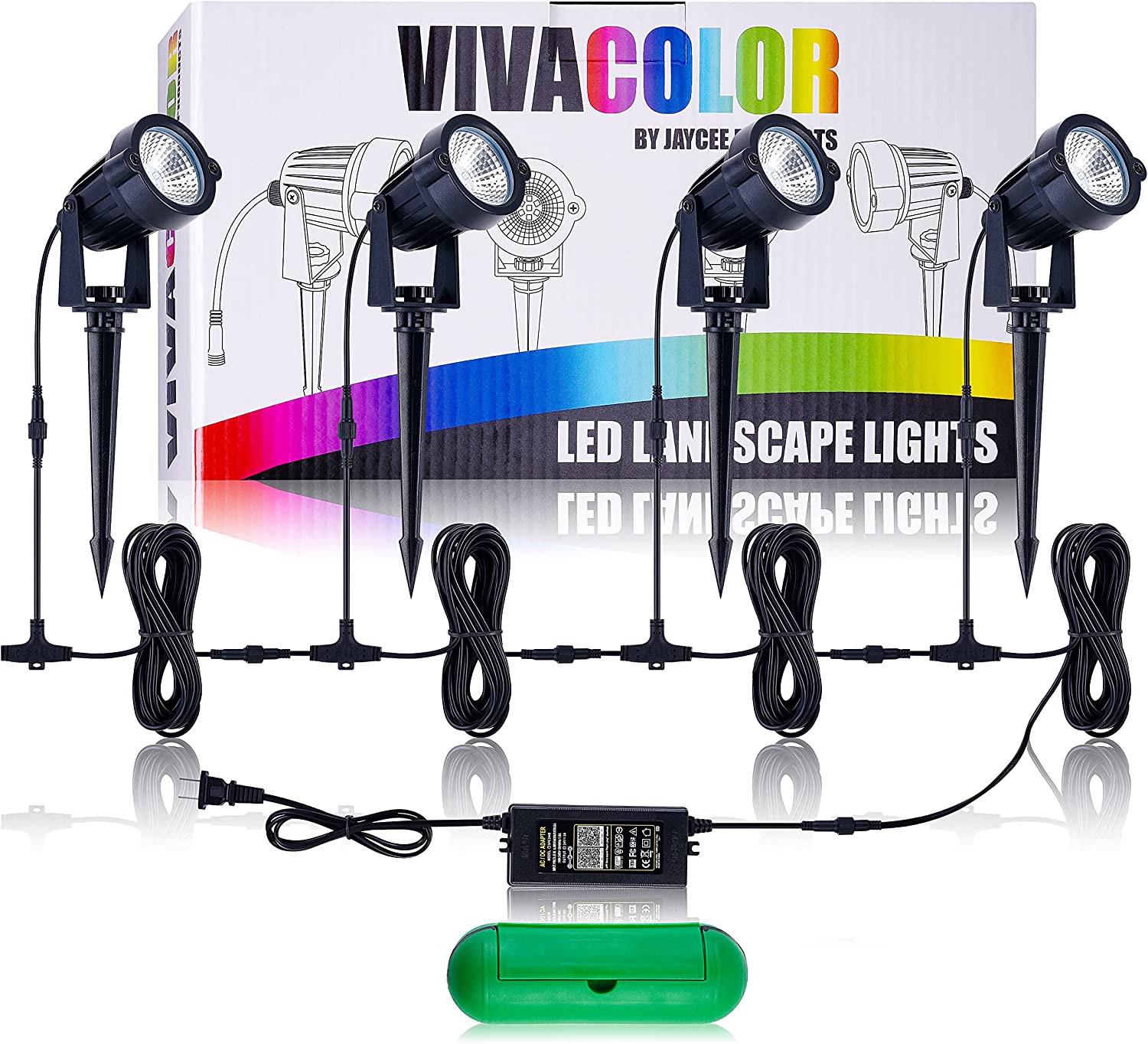 4 LED flood lights in front of the package