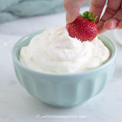 fluffy cream cheese fruit dip with strawberry