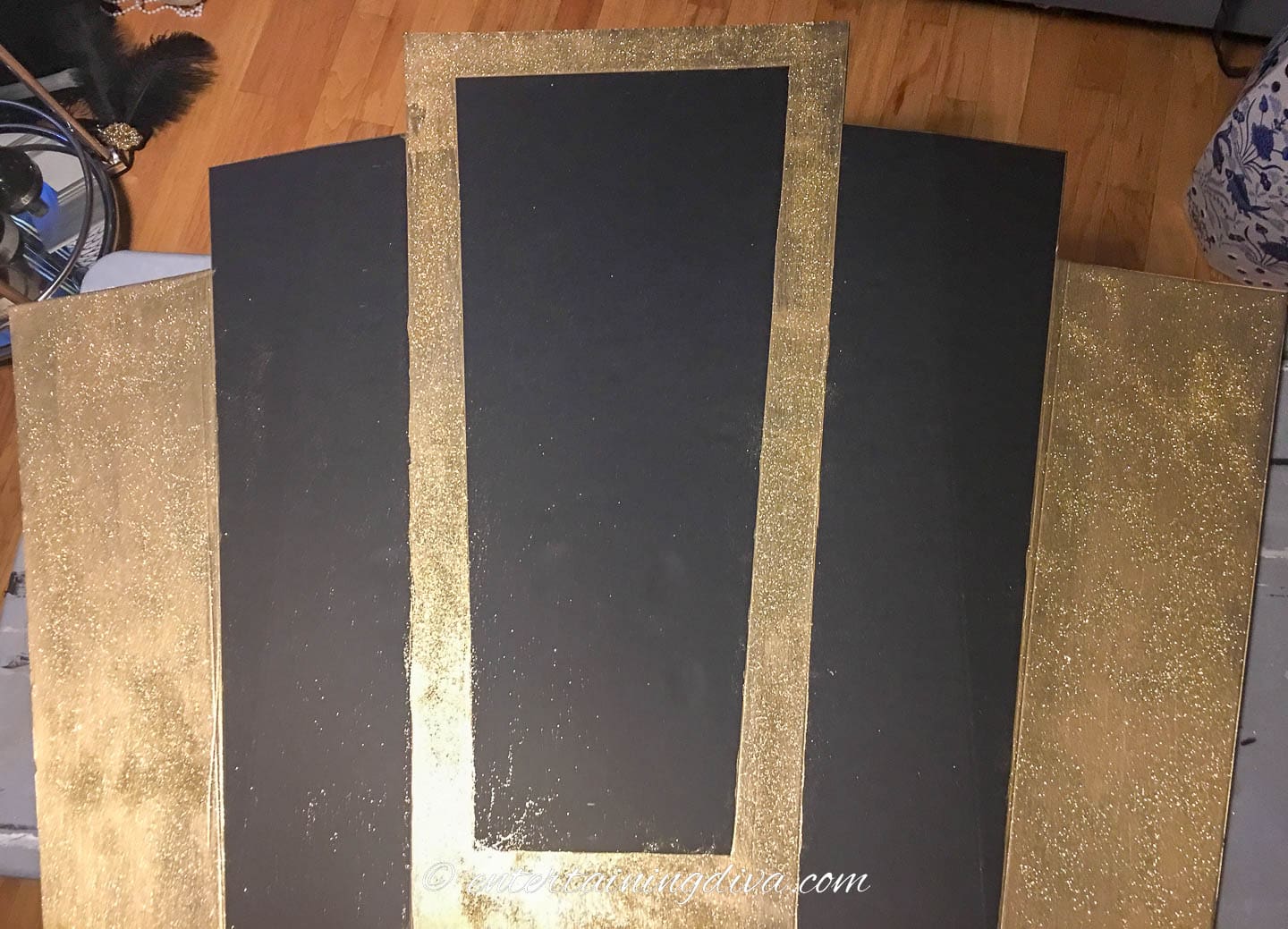 The art deco shaped foam board painted with gold