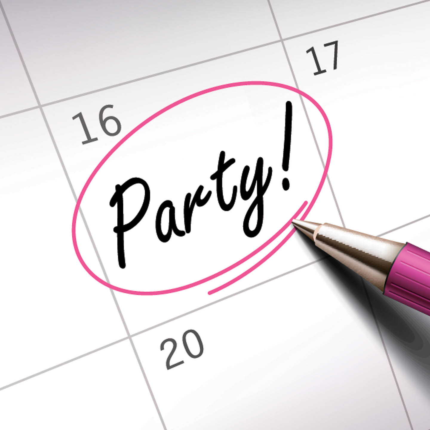 The word "Party" circled on a calendar