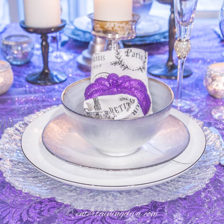 Elegant Purple, Black And Silver Halloween (Or Fall) Tablescape