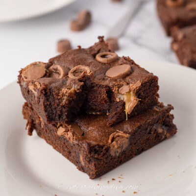 Close up of Rolo brownies